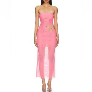 Bec & Bridge Iona Strapless Dress in Grapefruit Pink